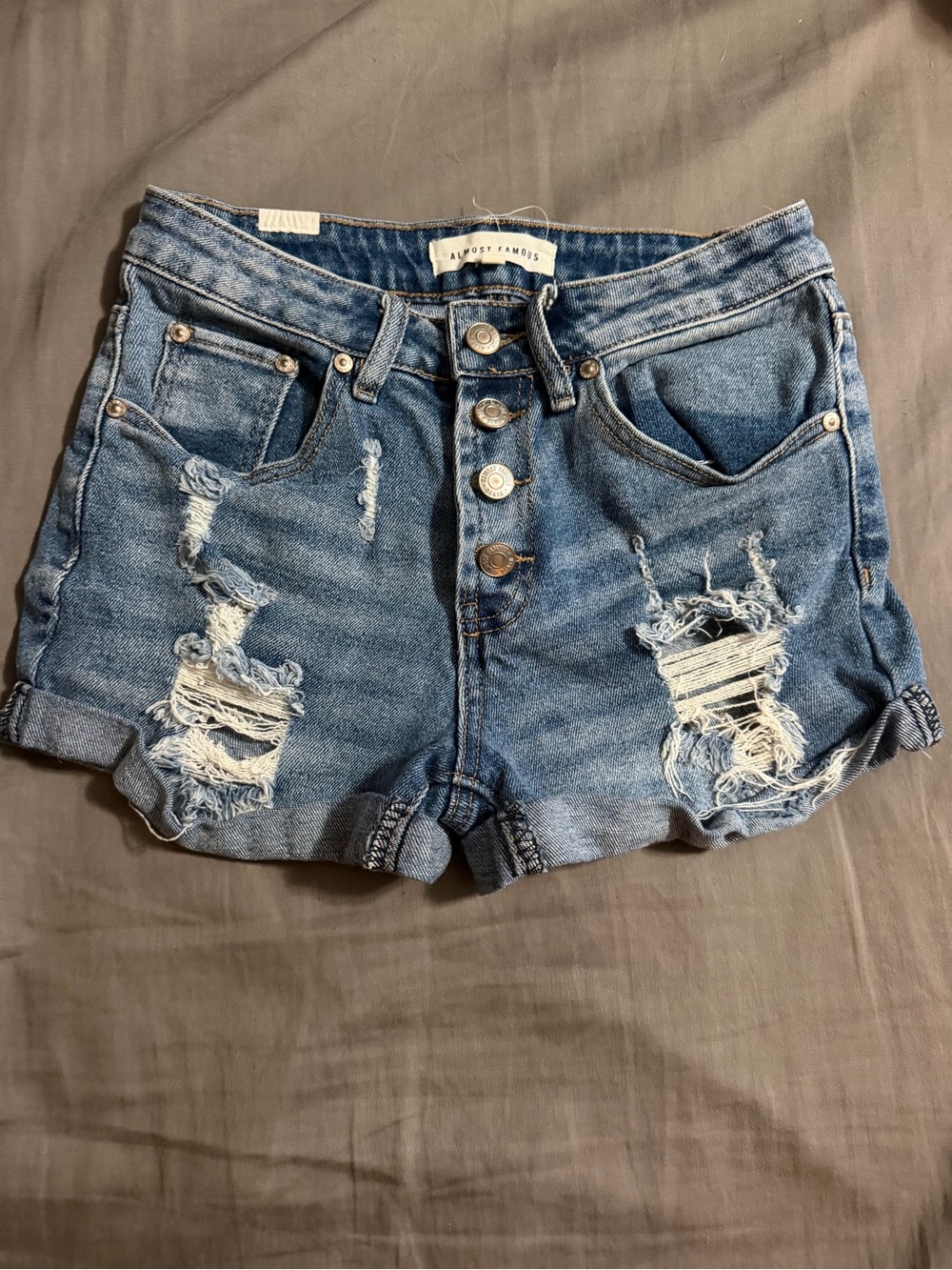 Almost Famous High Rise Denim Shorts 4-Button Blue Jean Shorts Size 1